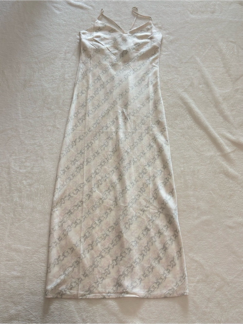 Slip maxi Dress in Cream with Subtle Chain Print